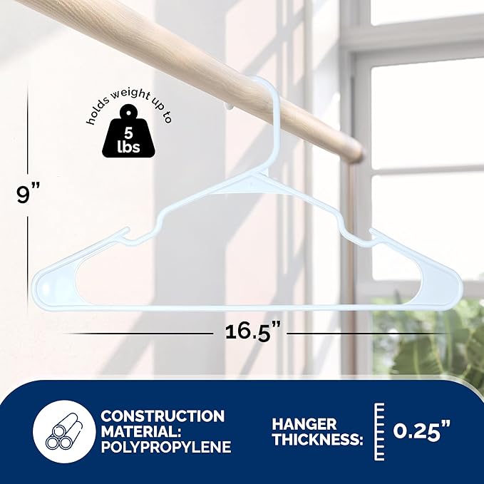 Plastic Hangers 50 Pack, Strong Space Saving Clothes Hanger, Made in USA, Perfect Shirt or Coat Plastic Hanger, with Shoulder Grooves, White, Notched