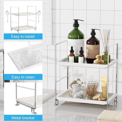 FSyueyun 2-Tier Bathroom Countertop Organizer, Tool-Less Installation Premium Plastics Makeup Shelf Organizer Perfume Skincare for Dresser Vanity Tray Organizers and Storage (Sliver)
