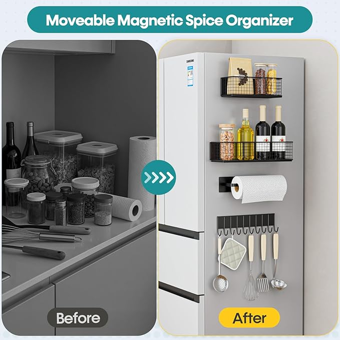 4 Pack Magnetic Shelves for Washing Machine， Heavy-Duty Magnetic Laundry Organizer, Spice Rack for Refrigerator, Space Saving Magnetic Basket