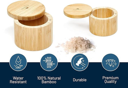 RoyalHouse Bamboo Salt Cellar Bamboo Storage Box with Magnetic Swivel Lid, 6 Ounce Capacity 4 Pack