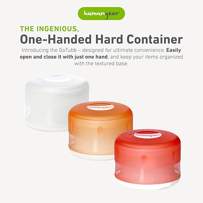 humangear GoTubb – Storage Containers for Snacks, Small Essentials and Travel Gear, Made from Food-Safe Materials, Clear/Orange/Red, Small (3-pack)