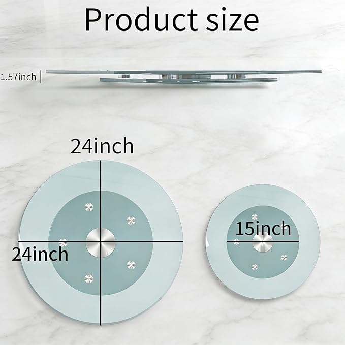 24" Glass Lazy Susan for Dining Table, Glass Turntable Table Centerpiece with 6 Rotating Wheels, 360° Smooth and Silent Spin Tabletop Rotating Tray, for Family Gatherings, Banquets, Weddings, 61 cm