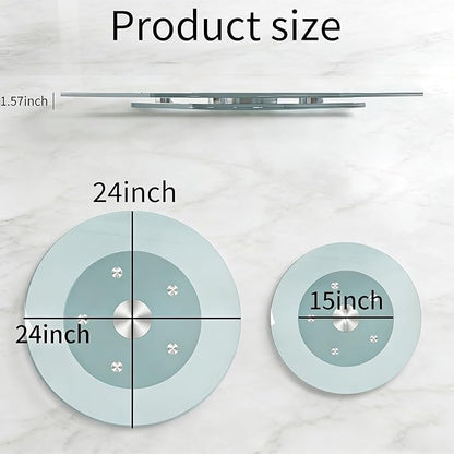 24" Glass Lazy Susan for Dining Table, Glass Turntable Table Centerpiece with 6 Rotating Wheels, 360° Smooth and Silent Spin Tabletop Rotating Tray, for Family Gatherings, Banquets, Weddings, 61 cm