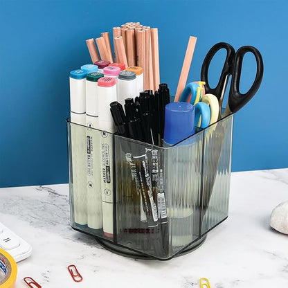 Trio Essentials Square Rotating 4 Compartment Cosmetic & Beauty Organizer, Brush Holder, Makeup, Jewelry, Office Desk Accessories, Cutlery, Vanity Holder, Art Supplies, Household Organization (2 Pack)