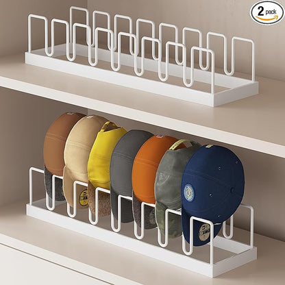 2 Pack Hat Stand for Baseball Caps Display and Organizer, Hat Holder, No Install Hat Organizer for 14 Baseball Caps for Bedroom, Closet, Dresser (White, Normal)