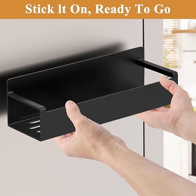HuggieGems 4 Pack Magnetic Spice Rack Organizer for Refrigerator and Oven, Matt Black Fridge Organizers and Storage for Kitchen