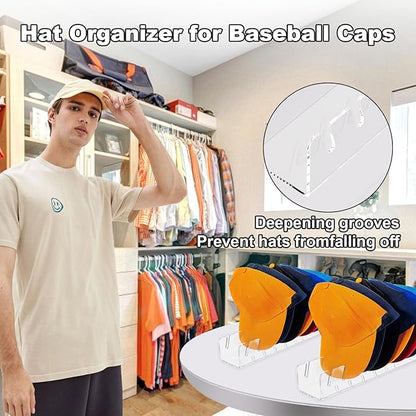 Hat Stand for Baseball Caps, No Install Acrylic Hat Organizer for 14 Baseball Caps, Hat Racks for Baseball Caps Display and Organizer for Bedroom (Clear-1PC)