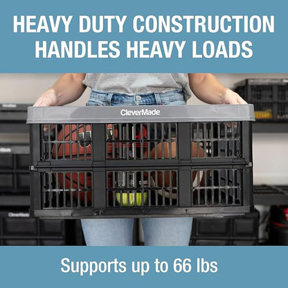 CleverMade Collapsible Utility Crates, Ocean, 3 Pack, 45L/11 Gal, 66 lbs Capacity, Stackable Containers, Heavy Duty, Space-Saving Baskets,Polypropylene (PP)