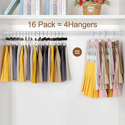 TOPIA HANGER 4 Tier Metal Skirt Hangers for Women, Pants Hanger Space Saving with Adjustable Clips, Gain 70% More Space, Non Slip Grip for Slacks, Trousers, Shorts, Jeans, Towels, Pink, 4-Pack, CT61P