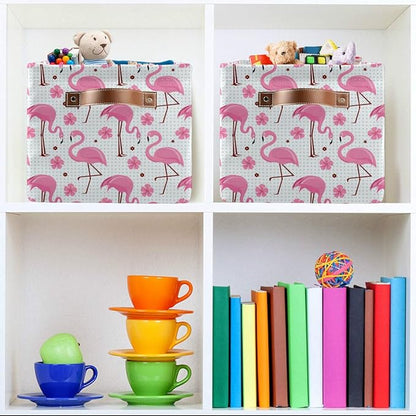 Pink Flamingos Storage Basket Bin, Large Cube Storage Box Canvas Collapsible Storage Organizer for Home Office Closet - 15 L x 11 W x 9.5 H