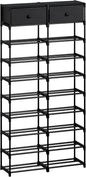 Tall Shoe Rack, 10 Tier Shoe Rack Organizer with 2 Large Drawers, Shoe Storage for 36-40 Pairs, Sturdy Metal Shoe Shelf Shoe Stand for Closet Entryway, Black Grey