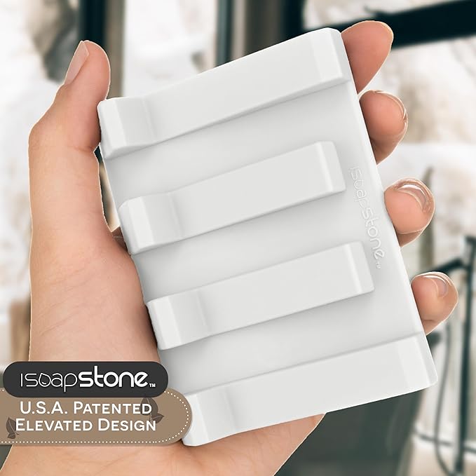 Silicone Soap Dish (USA Patented) Self Draining Bar Soap Holder for Shower Bathroom Sink, Drying Soap Dish Tray Kitchen Sponge Holder Easy Cleaning Soap Saver Mat (Pure White, 2)
