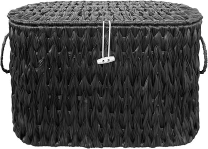 Coeusy Black Toilet Paper Basket with Lid,Wicker Toilet Paper Storage Stand,Large Narrow Bathroom Towel Basket Mega Roll Container Bin for Toilet Tank,Floor