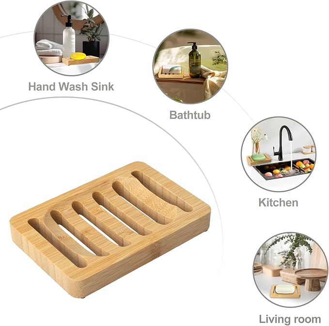 Natural Bamboo Soap Dish and Holder Elegant Design Self Draining Soap Tray for Shower Bar Soap Holder Perfect for Bathroom Sink and Kitchen
