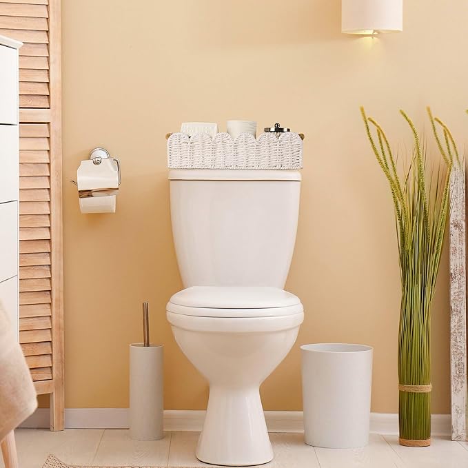 Toilet Paper Storage Basket Bathroom Counter Organizer Wicker Baskets for Organizing Cute Basket for Bedroom Nursery Room Kitchen Bathroom Decor-White