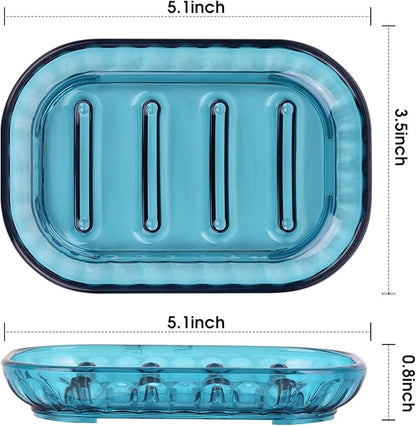 2-Pack Soap Dish Holder for Bar Soap, Bathroom Soap Dishes Soap Holder, Soap Saver Dry Stop Mushy Soap Tray for Shower Bathroom, Kitchen Sink,Blue