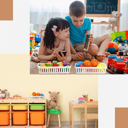 Wenqik 24 Pcs Plastic Storage Baskets for Classroom Organizing Small Pantry Storage Bins Rectangular Tray for Back to School Household Toys Classroom Bedrooms, Kitchens Countertops(White)