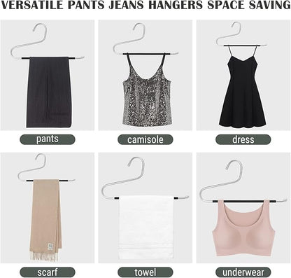 DOIOWN Open Ended Pants Jean Hangers - Stainless Steel Jeans Hangers 10 Pack 8 mm Thick, Versatile Non-Slip Hangers for Heavy Pants, Jeans, Trousers, Scarf, Space Saving Clothes Hangers for Women Men