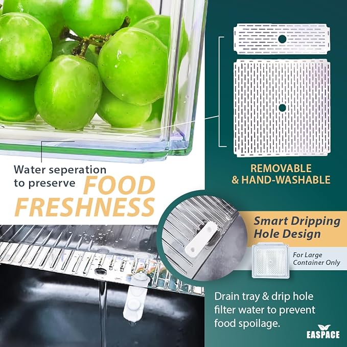 10-Pack Clear Fridge Organizer Bins with Lids & Drainage Holes, Stackable Container Set, BPA-Free Plastic Refrigerator Storage Containers for Food, Fruits, Vegetables, Meats (Multi-Purpose)