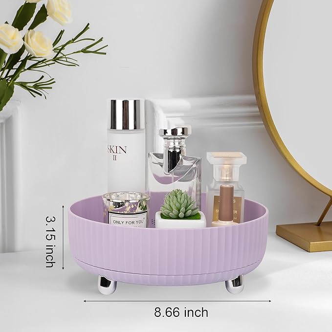 Anyoifax Makeup Perfume Organizer Tray 360 Degree Rotating Lazy Susan Skincare Lotion Organizer Spinning Cosmetics Storage for Dresser, Vanity, Bathroom Countertop, Small Purple