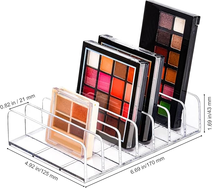JessLab Eyeshadow Palette Makeup Organizer, Acrylic 7-Section Divided Make up Organizers and storage for Bathroom Vanity Countertop, Transparent, L