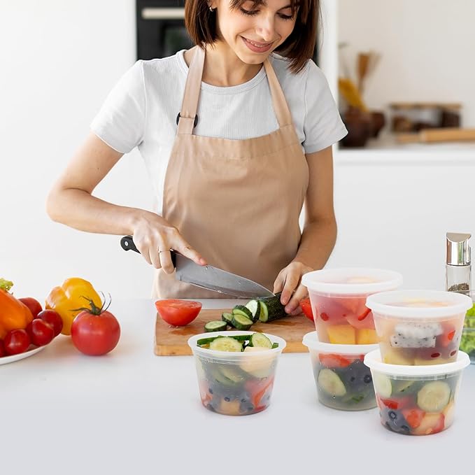 WGCC Deli Containers with Lids 16 oz - Disposable Soup Containers with Lids 48 Sets - Plastic Containers with Lid, Food Storage Containers with Lids, BPA Free/Microwave/Freezer/Dishwasher Safe
