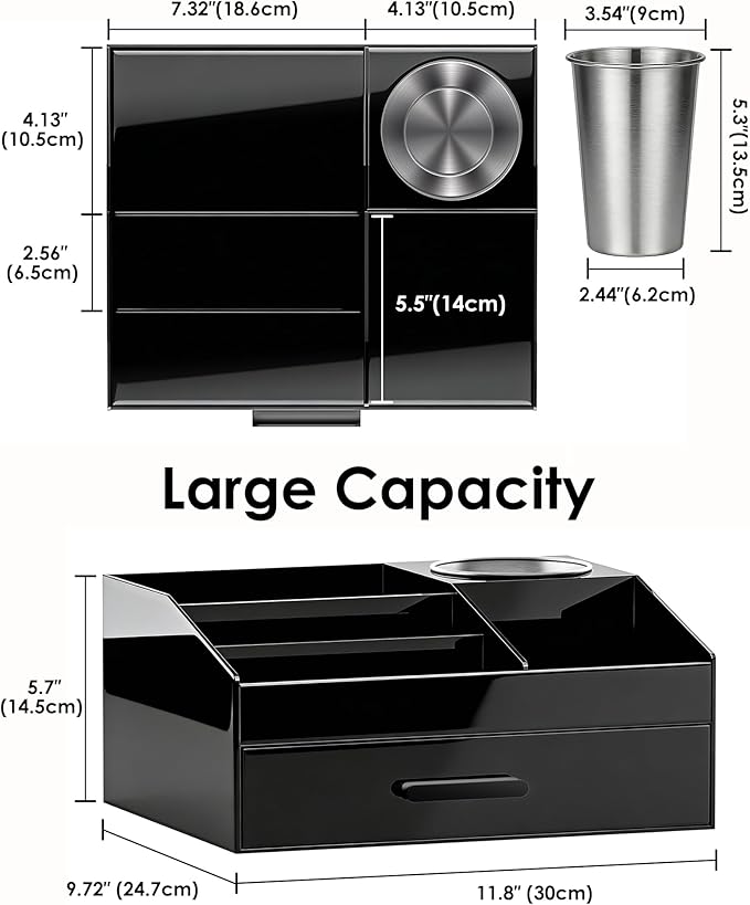 ProCase Cologne Organizer with Drawer, Acrylic Perfume Holder & Bathroom Countertop Organizer for Men & Women, Dresser Vanity Storage for Cologne, Perfume and Skincare -1 Layer, Cup