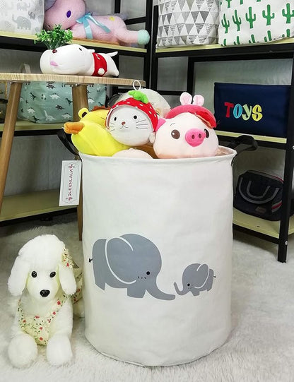 QUEENLALA Large Storage Basket,Laundry Hamper/Bathroom/Home Decor/Collapsible Round Storage Bin,Boys and Girls Hamper/Boxes/Clothing(Parent-child elephant)