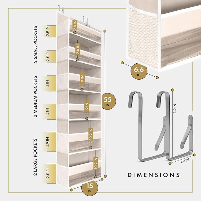 for 1 Pc Heavy Duty Over The Door Organizer 55x14x6.7 6 Large Front & 12 Side Pocket