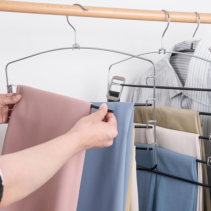 Multi-Layer Metal Pants Hangers, 6 Pack, 5 Swing Arms, Non-Slip
