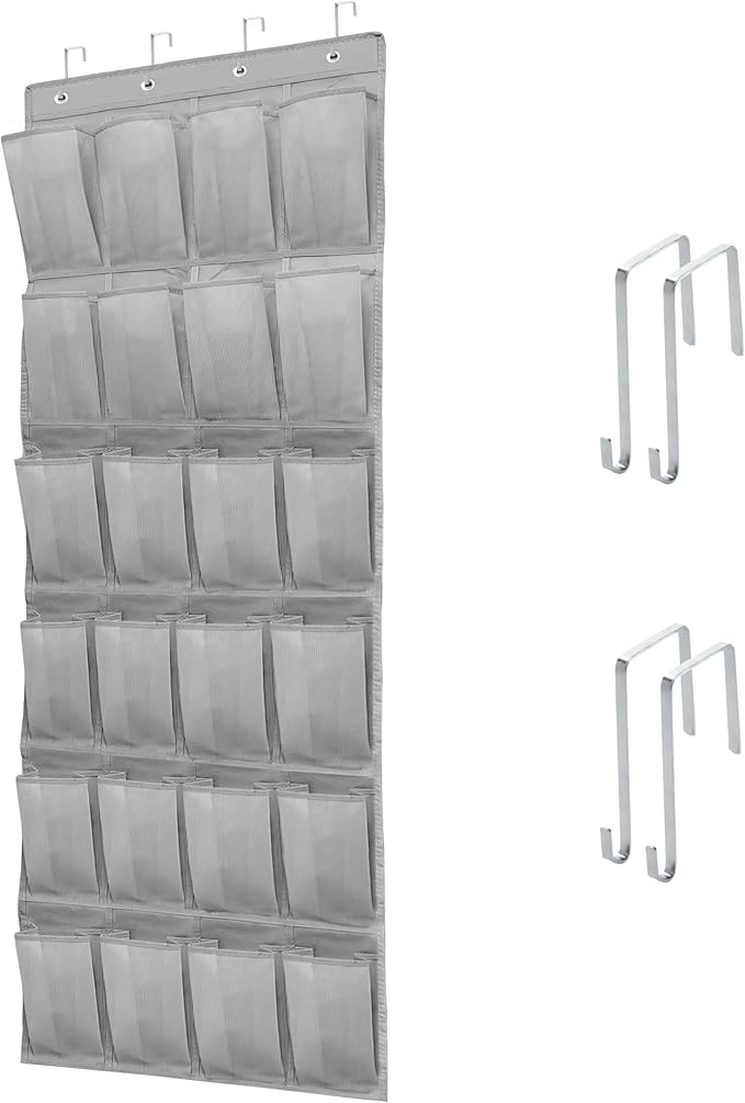 Over The Door Shoe Organizers with 24 Mesh Pockets Shoe Organizer Storage Hanging Shoe Organizer Shoe Holder for Rack (Grey)