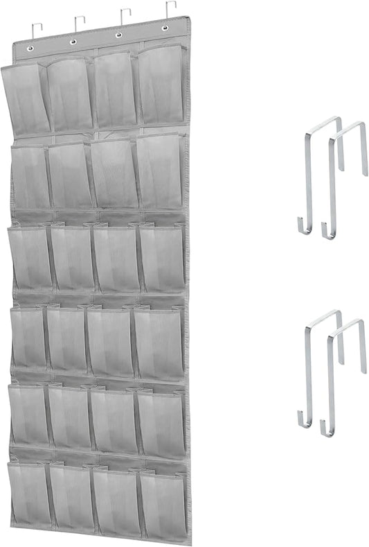 Over The Door Shoe Organizers with 24 Mesh Pockets Shoe Organizer Storage Hanging Shoe Organizer Shoe Holder for Rack (Grey)