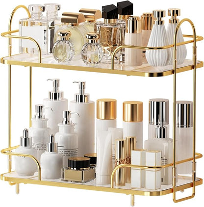 2 Tier Corner Bathroom Counter Organizer, Cosmetic Skincare Organizer, Bathroom Countertop Perfume Tray Vanity Organizer, Kitchen Spice Corner Storage Shelf | Bathroom Countertop, Perfume Tray, Vanity Organizer, Kitchen Spice