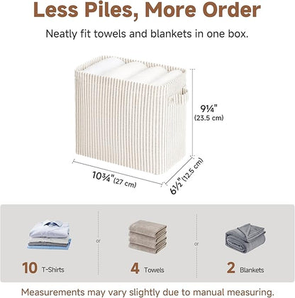 StorageWorks Narrow Storage Bins, Small Basket for Closet and Shelves, Rectangular Fabric Organizer with Handles, Toilet Paper Storage, Khaki and Beige Stripes, 2-Pack