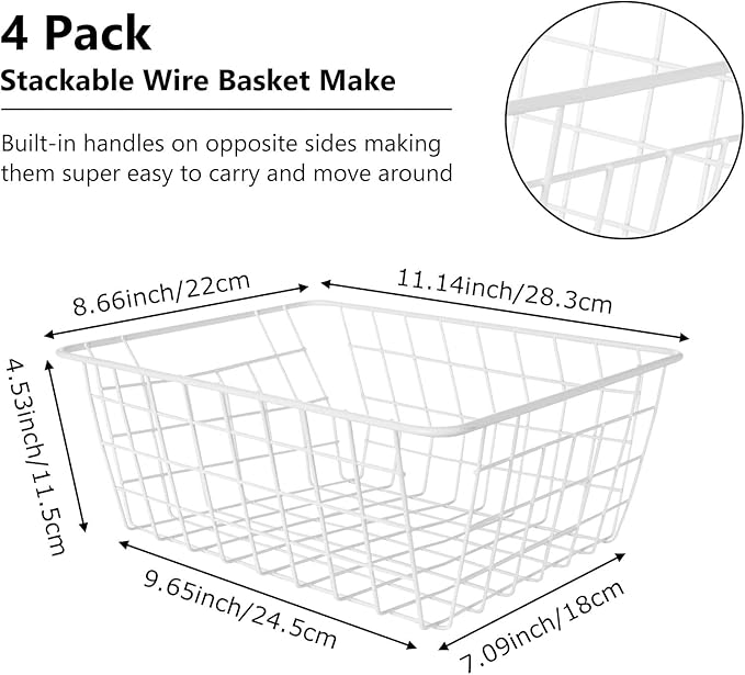 4 Pack Deep Freezer Organizer Bins Stackable Wire Basket for Organizing Metal Wire Storage Baskets for Pantry, Freezer Baskets for Chest Freezer, Upright Freezer
