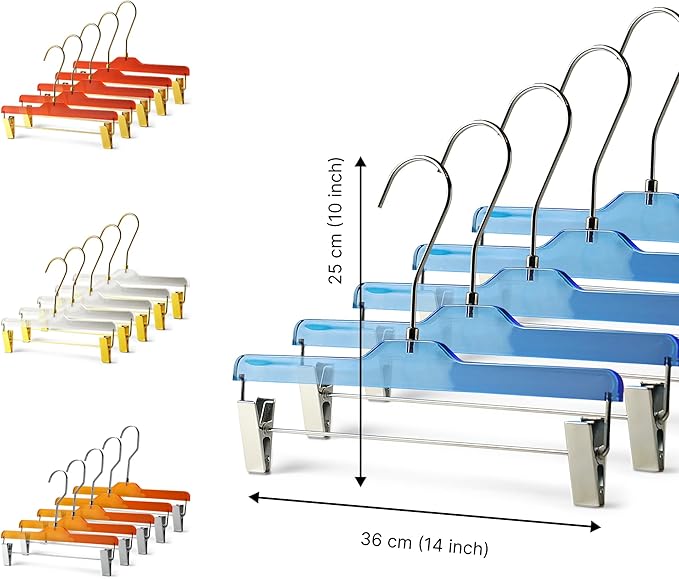 Acrylic Clip-Hangers Black for Pants, Skirts and Shorts with 360 Degree Silver/Golden Hook | Space Saving & Non-Slip | 5 Pack