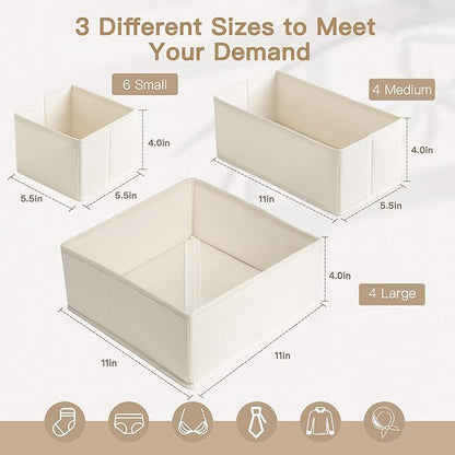 Criusia Drawer Organizer Clothes, 14 Pack Dresser Organizer for Baby Clothes, Underwear, Sock- Foldable Closet Organization and Storage Dividers Bins for Nursery, Bedroom and Dorm (Beige)