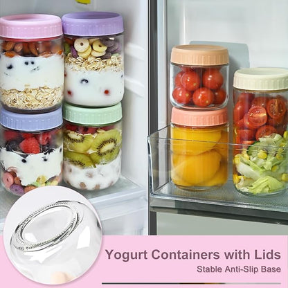 Overnight Oats Containers with Lids, 16oz Wide Mouth Mason Jars with Lids, 9 Pack Glass Jars with Airtight lid for Chia Pudding Yogurt Salad, Meal Prer Oatmeal Jars, Pink