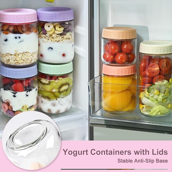 Overnight Oats Containers with Lids, 10oz Wide Mouth Mason Jars with Lids, 3 Pack Glass Jars with Airtight lid for Chia Pudding Yogurt Salad, Meal Prer Oatmeal Jars, Pink