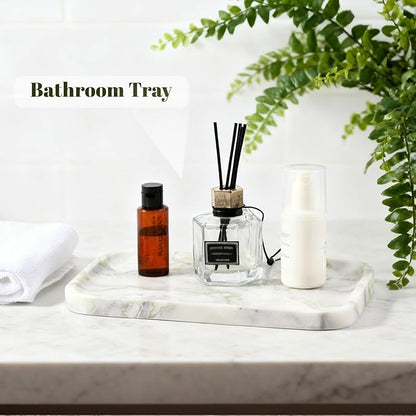 Karibiber Luxury Marble Vanity Tray, Bathroom Tray Countertop, Bianco Marble/Stone, Home Decorative Dresser Organizer, Storage for Kitchen Sink, Perfume Jewelry Holder(Green&White)