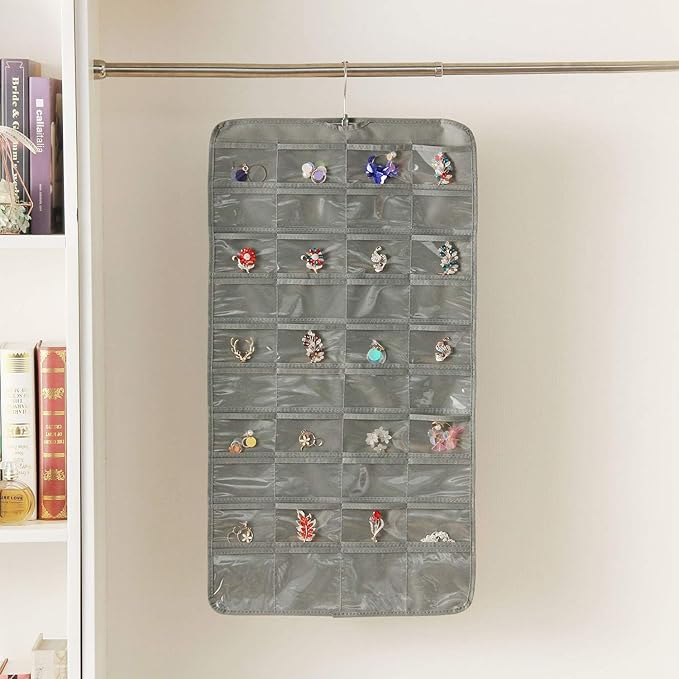 seven wolves Hanging Jewelry Organizer Holder, Storage Bag for Earrings Necklace Bracelet Ring Accessory Display Holder Bag, Grey
