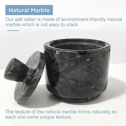 Marble Salt Cellar with Lid, Salt and Pepper Bowls Box Container, Salt Jar with Lid for Kitchen and Bathroom(Black)