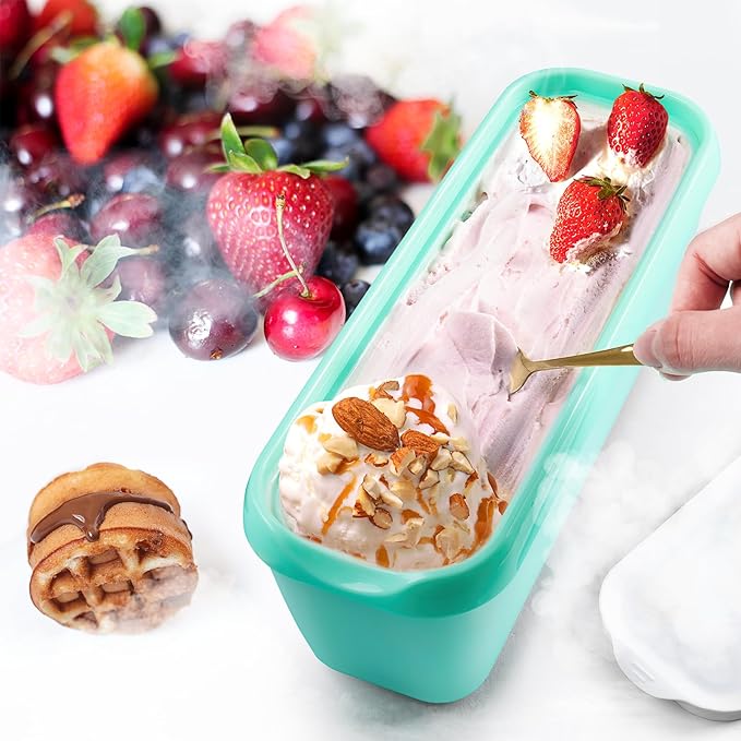 2 Pack Ice Cream Tub Containers (1.6 Quart Each), Reusable Freezer Storage Containers with Lids for Homemade Sorbet, Frozen Yogurt, or Gelato, Yellow and Green