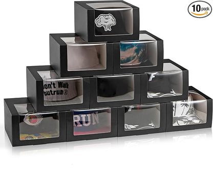 LADYBRO Black Gift Boxes with Window Display for Hat Storage Containter for Baseball Caps (Fitted, Snapbacks, Trucker) 7.8" x 7.8" x 4.8", 10 Pack