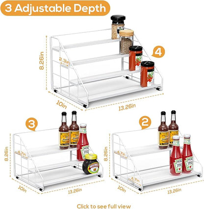 Spice Rack Organizer for Cabinet, 4 Tiered Spice Rack Organizer, Tiered Adjustable Spice Shelf for Kitchen (White-2Pcs)