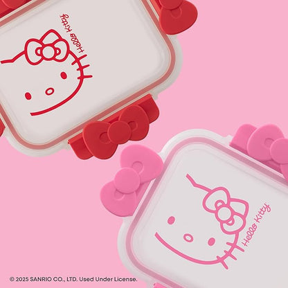 JoyJolt Sanrio Hello Kitty Fluted Glass Food Storage Containers with Lids, 2x Airtight Glass Storage Containers with Lids for Kitchen, Reusable Lunch Meal Prep Container, Cute Hello Kitty Gifts