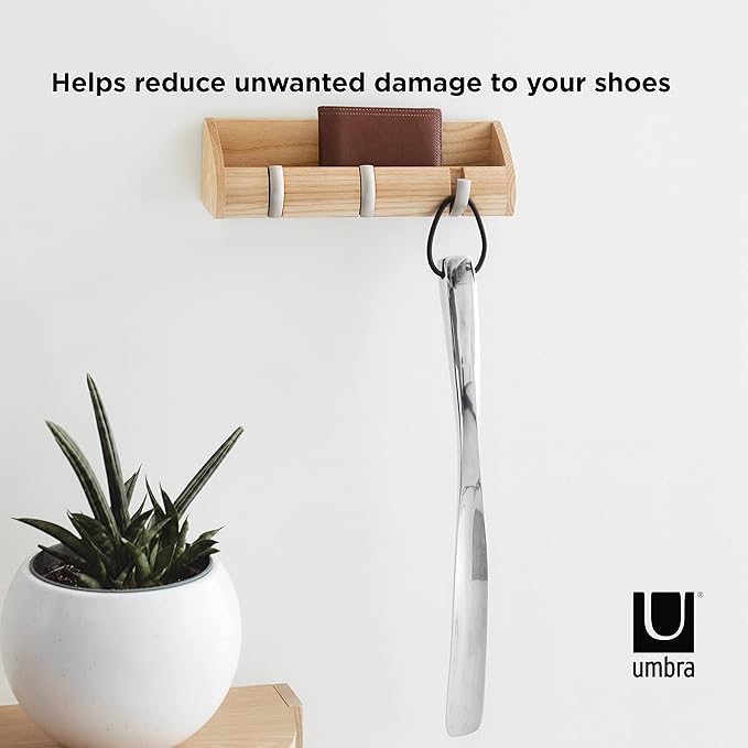 Umbra Shoehorn Premium Silver Long-Handled Metal 18 Inch Horn Stick for Men, Women, Kids, Boots Stainless Steel Heavy-Duty Shoes Remover, Aluminum, 0.4 x 0.4 x 0.4