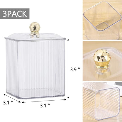 Tbestmax 3 Pack Qtip Holder Dispenser Clear Bathroom Organizer Jar Cotton Swab/Pad/Ball Holder Container Cosmetics Storage for Vanity