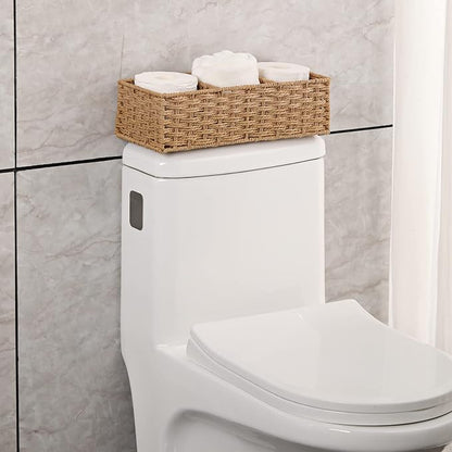 Vagusicc 3-Section Wicker Baskets for Shelves, Hand-Woven Round Paper Rope Wicker Storage Basket, Toilet Paper Basket for Toilet Tank Top, Baskets for Organizing, 2-Pack