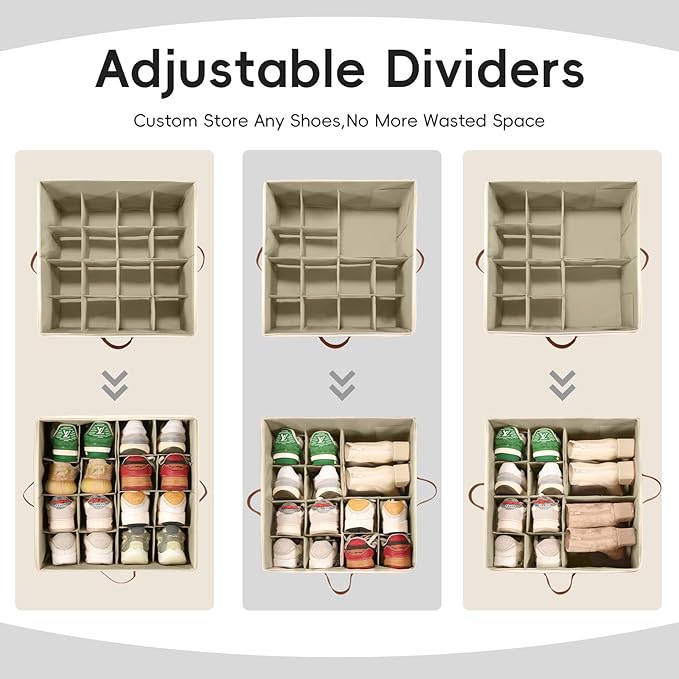 2 Pack Shoe Organizer Box – Large Capacity Shoe Storage Organizer with Transparent Cover & Flexible Dividers, Fits 16-32 Pairs, Heavy Duty Fabric Shoe Organizer for Closet, Entryway, Dorm